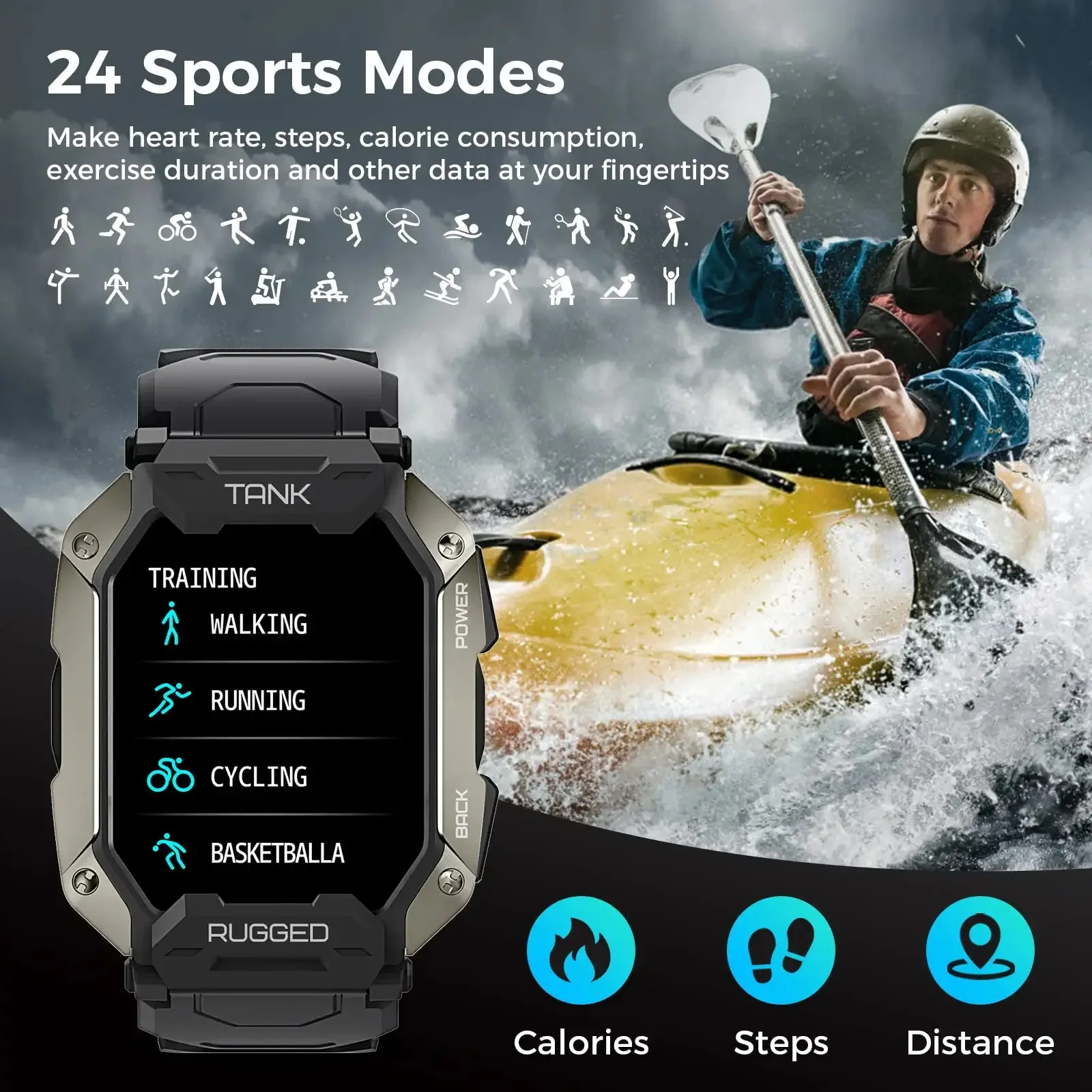 KOSPET ũ M1 Smartwatch  ߿ 24    ڵ  5ATM IP69K    Ʈ ġ