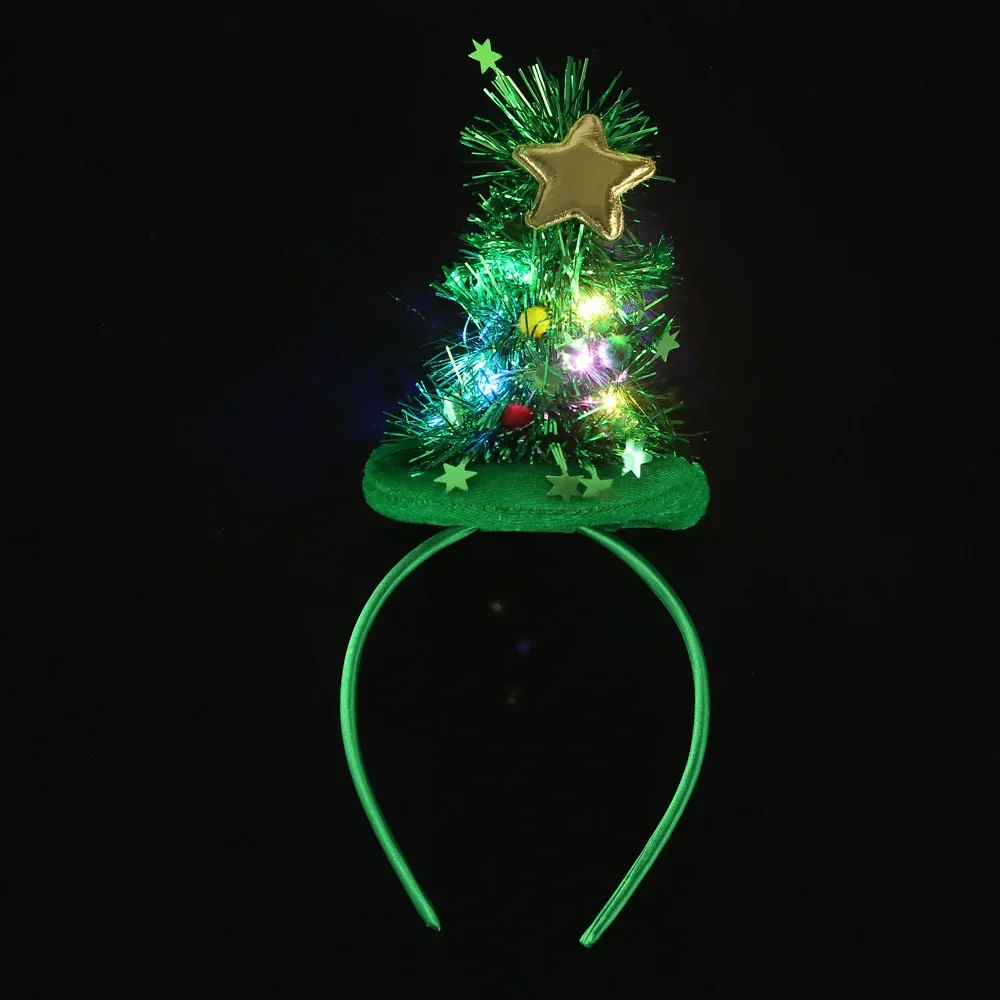 Women Child LED Flashing Headband Light Up Hair Band Tree Holiday Party Accessory Gift Red Green Decoration Wedding Festival