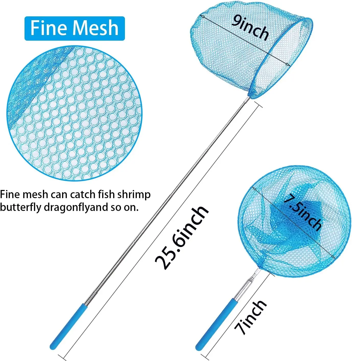 Mini Fishing Net Colorful Anti-Slip Grip Pole Telescopic Butterfly Net Extendable For Kids Catching Bugs Insect Fishing Toy