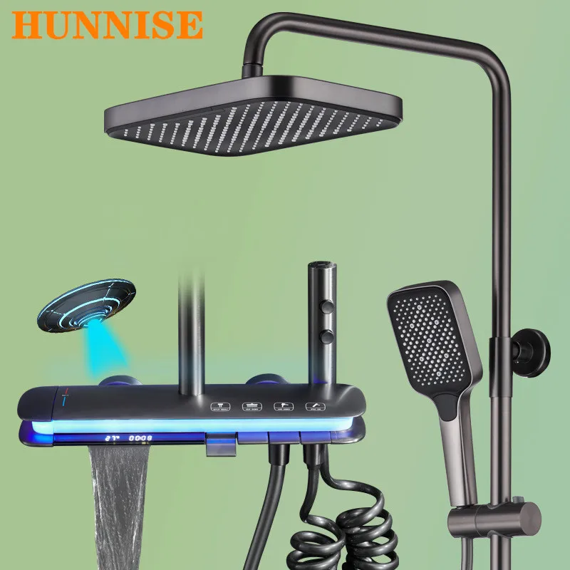 LED Digital Piano Shower System Faucets Quality Brass Hot Cold Bathtub