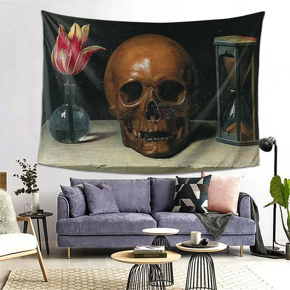 

Still-Life With A Skull - Philippe De Champaigne Tapestry Aesthetic Tapestries for Living Room Bedroom Decor Home Wall Hanging