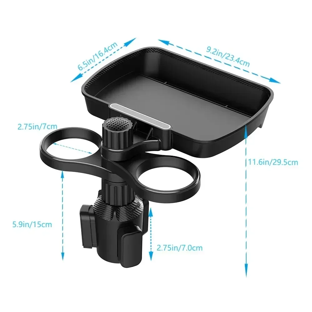 Car Cup Holder Tray With Swivel Base 360 Degree Adjustable Car Cup Holder Food Tray Organized Drink Holder For Car Accesssories