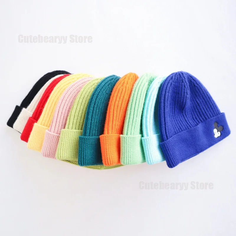 Disney Mickey Mouse Cartoon Embroidery Baby Hat Soft Warm Kids Boys Girls Cap Beanie Autumn Winter Knitted Children Hat gorras