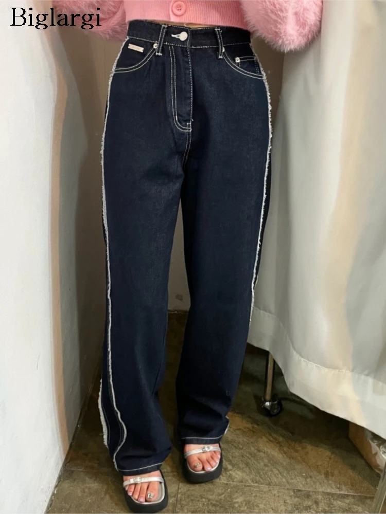 

Джинсы женские в полоску, модные брюки в стиле пэчворк с завышенной талией, Свободные повседневные плиссированные штаны в Корейском стиле, весна-лето