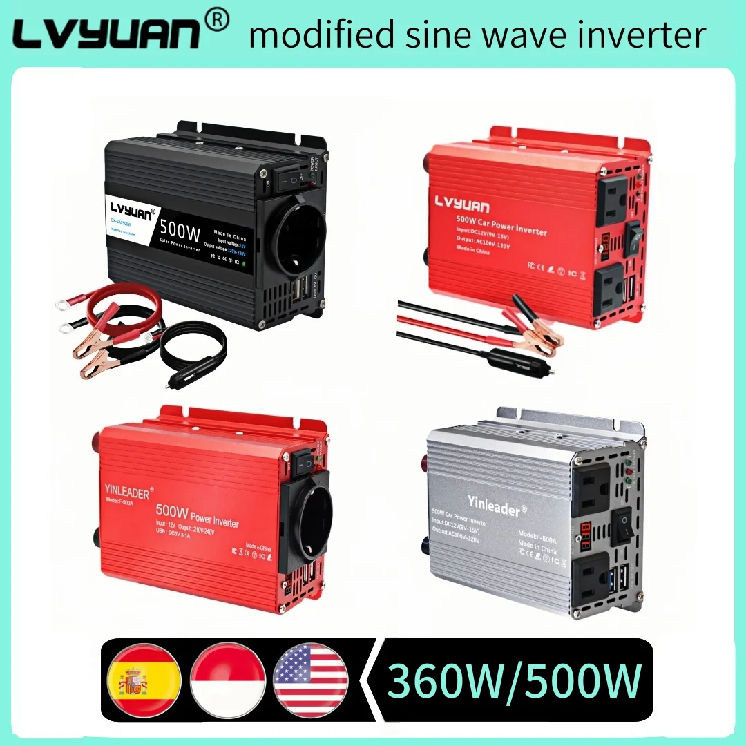 【Limited stock】 500W Power Inverser Portable Car Inverter With DC12V to AC220V 110V Phone/Laptop/Camera Charging Converter