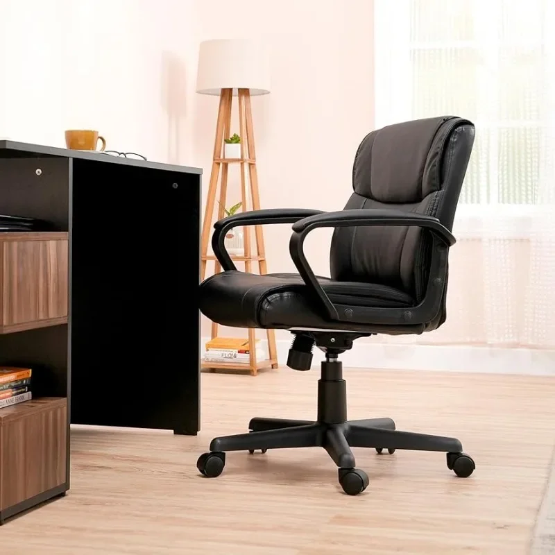 Basics Padded Office Desk Chair with Armrests, Adjustable Height/Tilt, 360-Degree Swivel, 275 Pound Capacity