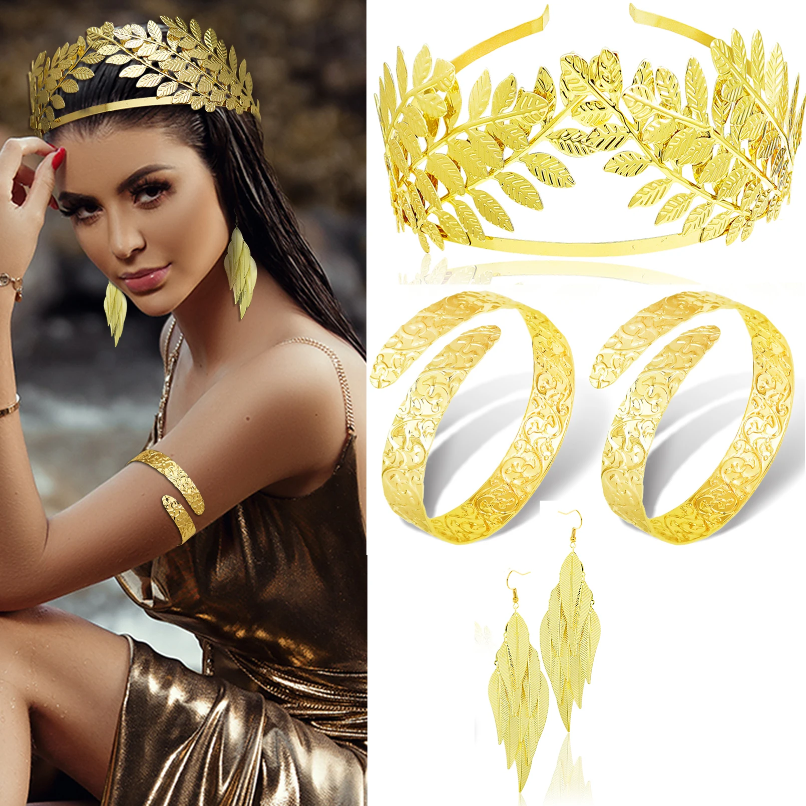 Roheafer Griechische Göttin Kostüm Set 14-teilig - Goldene Krone & Accessoires Für Damen