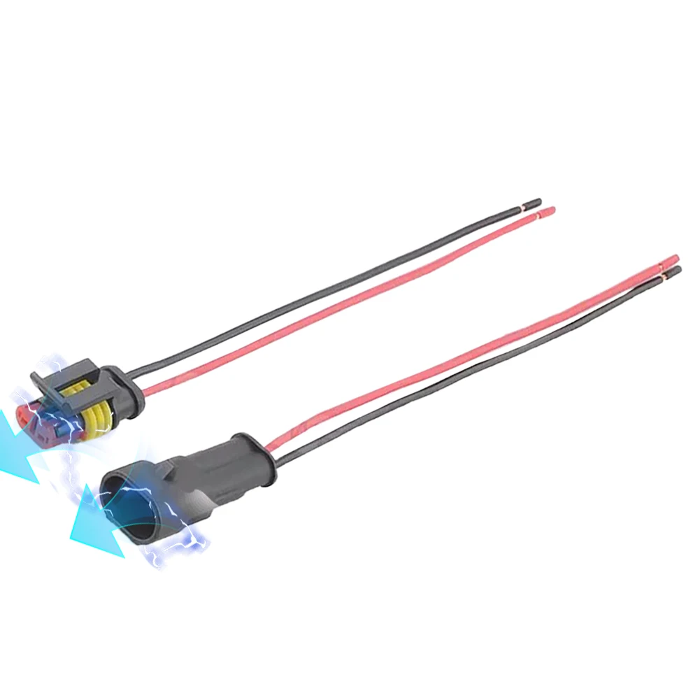 2 Holes Auto Line Connector Waterproof Plug Kit with 10cm Harness HID Xenon Lamp Harness Plug Connector Terminals Plug Kit