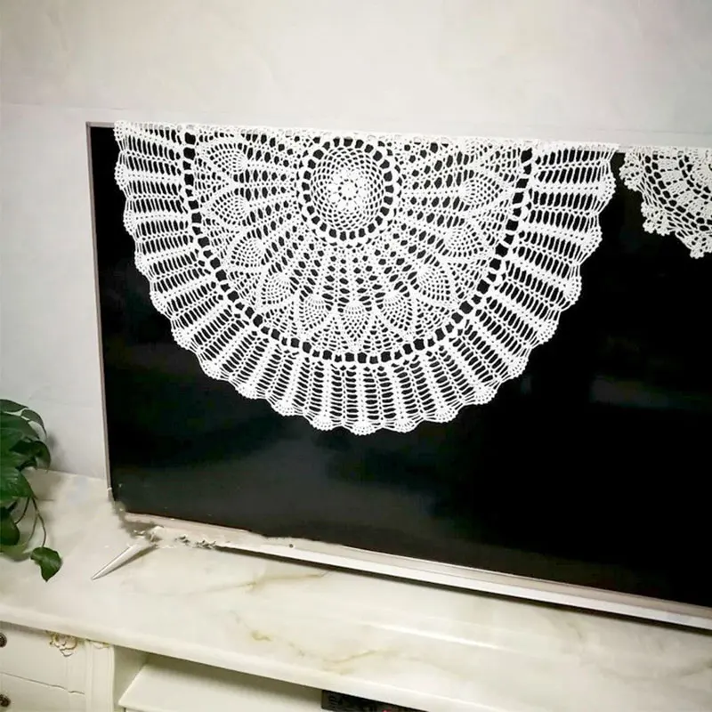 YOMDID Round Handmade Crochet Openwork Tablecloth Cotton Lace Mat Placemat Tablecloth Home Wedding Valentine's Day Decoration 3
