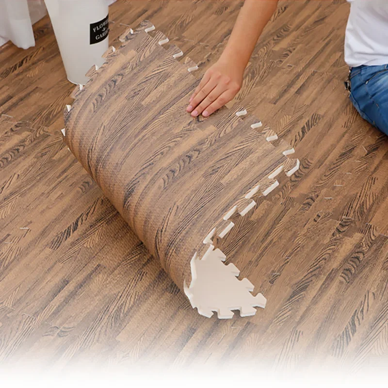 Wood Grain Puzzle Mat Baby Play Foam Splicing Carpet Kids Bedroom Thicken Soft Rug Modern Living Room Crawling Play Floor Mat