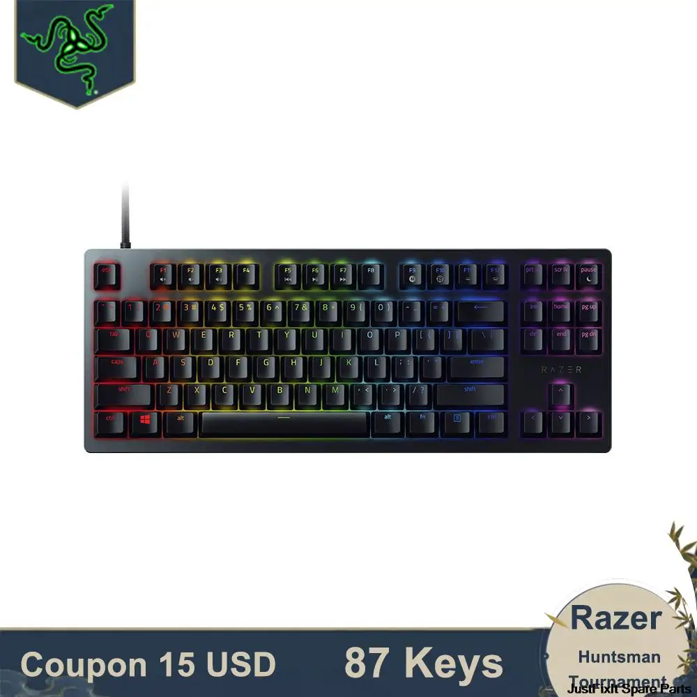 

Новейшая механическая клавиатура Razer Huntsman Tournament Edition 87 клавиш RGB Проводная клавиатура с подсветкой линейный оптический переключатель для игр