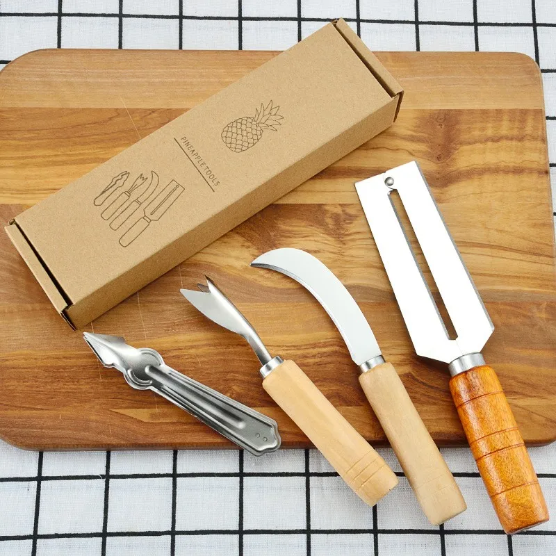 

Stainless Steel Pineapple Peeler Set Sugarcane Peeler Cutter Slicers Paring Knife Fork Sets Fruit Store Tools Pineapple Knife