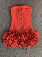 Women Red Evening Bandage Dress Hot Strapless Bodycon Flowers Hem Laced Up Mini Celebrity Birthday Party Dresses One Piece Gala - Image 2