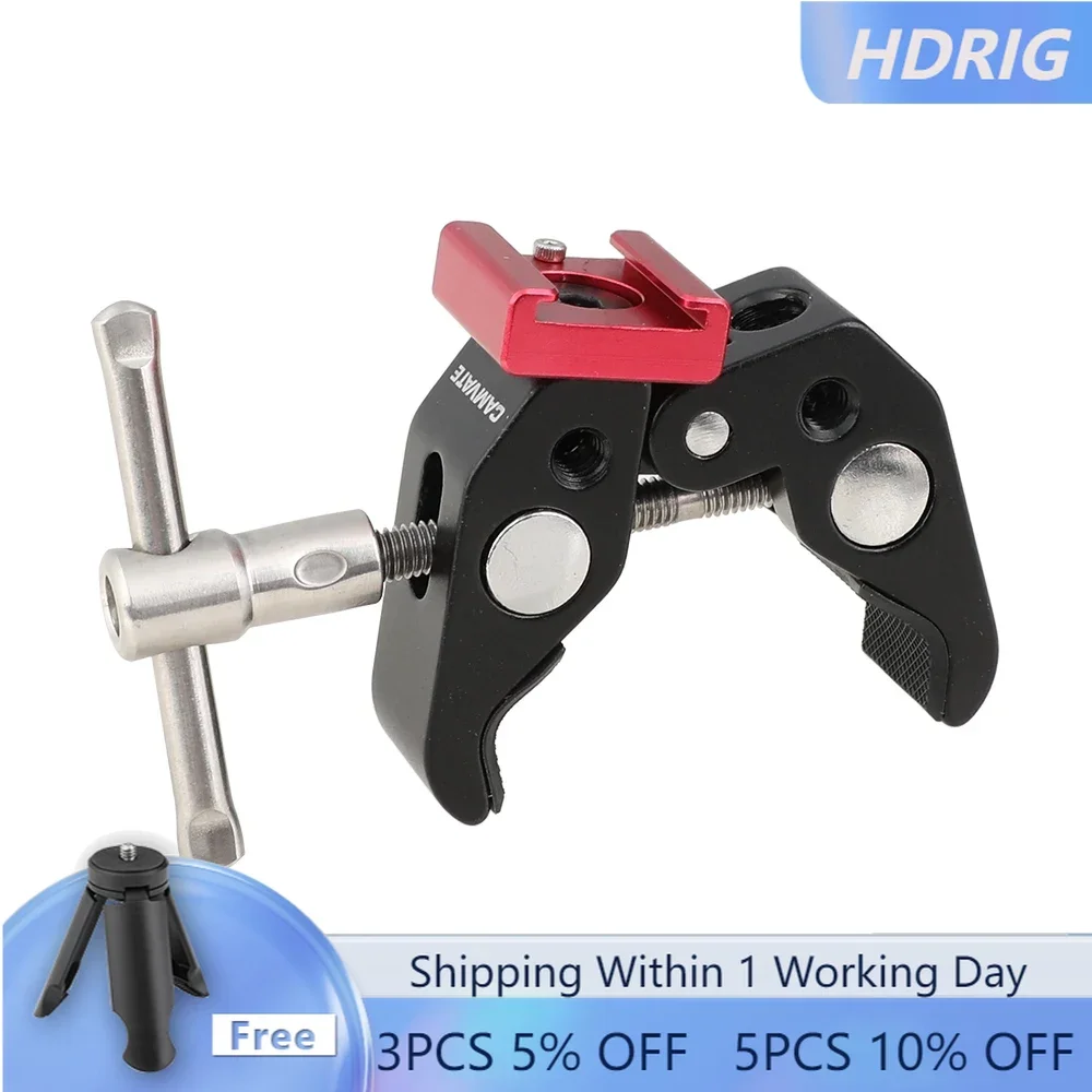 

HDRIG Super Crab Clamp With Red Shoe Mount Clip For Camera Tripod Pipe Handrail Pole DSLR Rig LCD Monitor Studio Light Magic Arm
