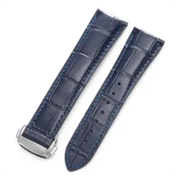 Universal Genuine Leather Calfskin Watch Band with Butterfly Buckle - 22mm (Blue)