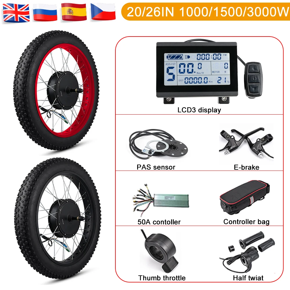 

Electric Fat Bike Kit 20in 26 inch Snow Wheel 48V 1000W 1500W 3000W 4.0 Tyre No Gear Brushless Hub Motor Bicycle Conversion Kit