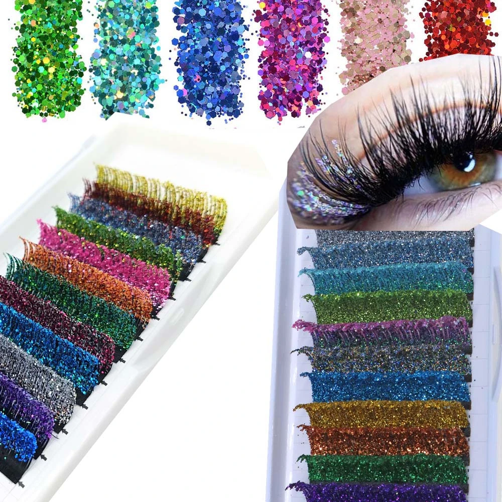NEW 0.07/0.15 mm Party Mix Colors Pink Glitter Lashes Blue Shiny