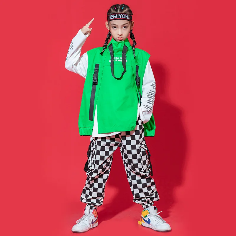 Kids Hip Hop Clothing Streetwear Checkered Tactical Cargo Jogger Pants for Girls Boys Dance Costume Clothes