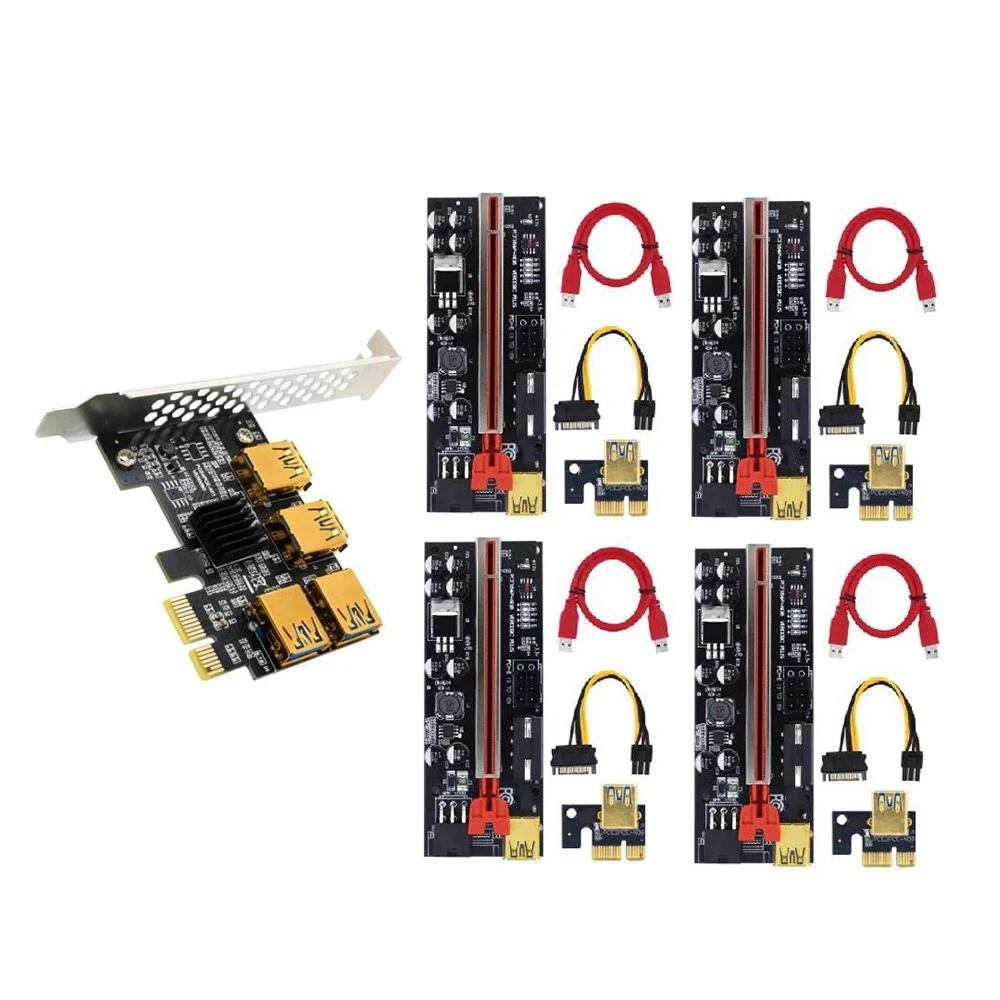 

NEW-PCIE PCI-E PCI Express Riser Card 1X To 16X 1 To 4 USB 3.0 Slot Multiplier Adapter For Bitcoin Mining 009C Plus