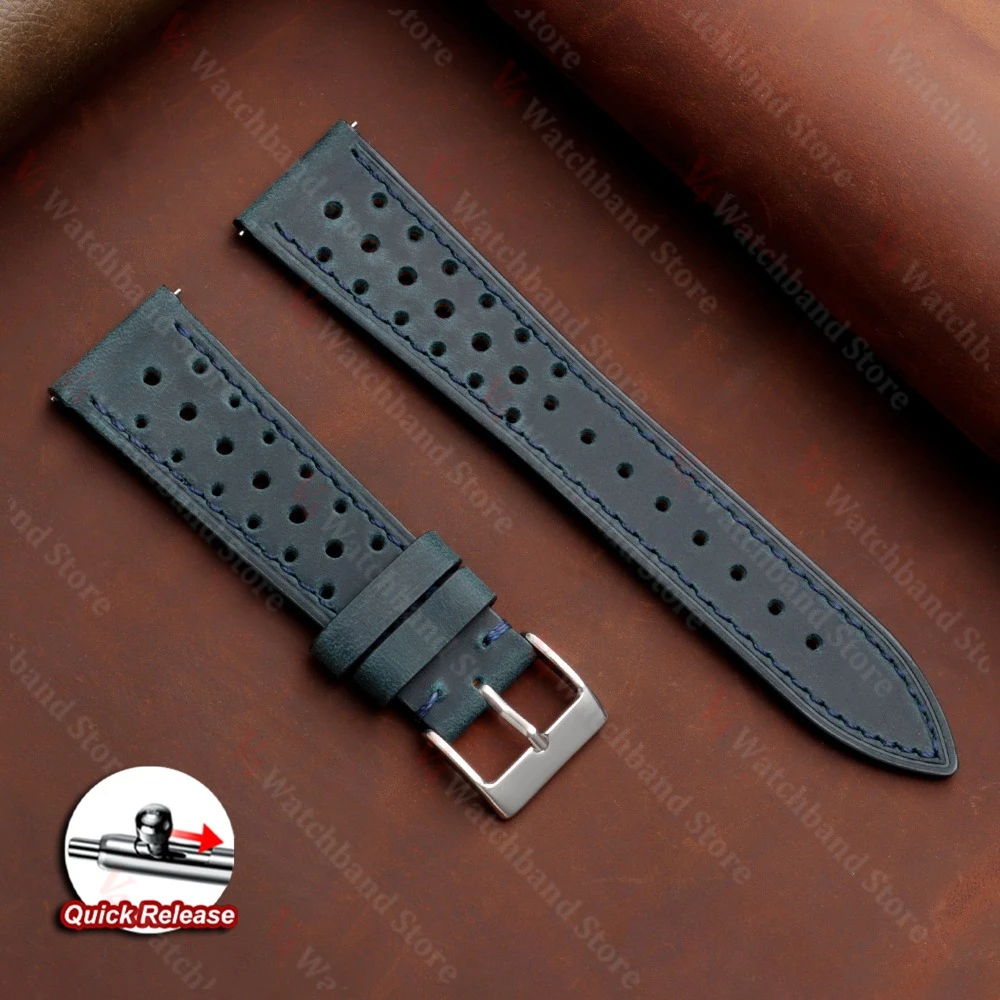 Vintage Racing Leather Breathable Watch Strap in Brown