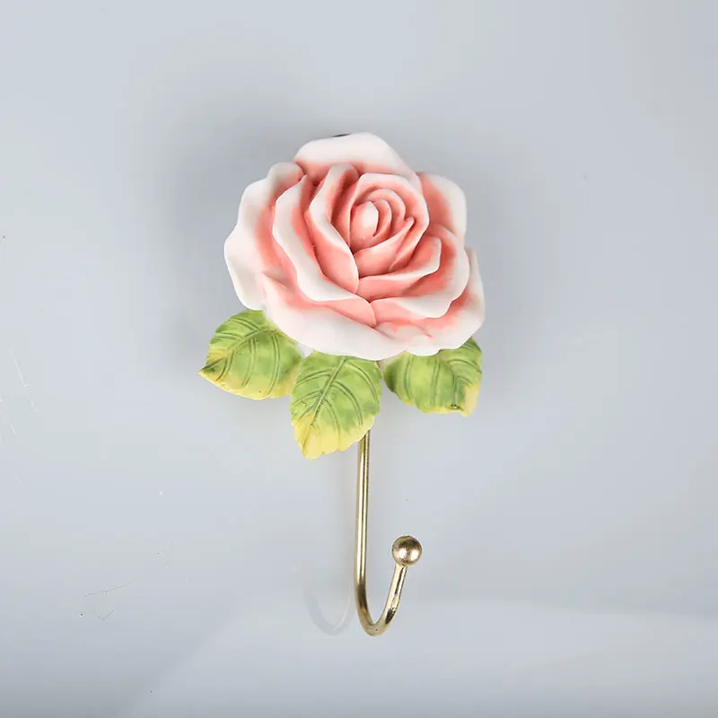 Resin Rose Flower/Heart /Dress Shaped Wall Mounted Hooks Vintage Hat Coat Robe Key Hooks Door Bathroom Towel Clothes Rack Hanger 4