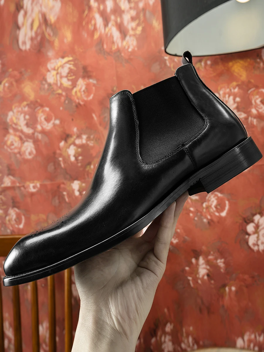 Hanmce Chelsea Boots Luxury Genuine Leather Chelsea Men Boots