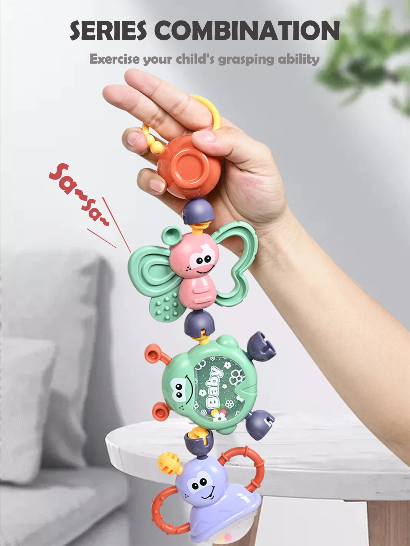 Set di Giocattoli Sensoriali per Neonati: Sonagli, Massaggiagengive, Giocattoli a Forma di Gatto, Regalo Educativo STEM per Bambini e Bambine - immagine 2