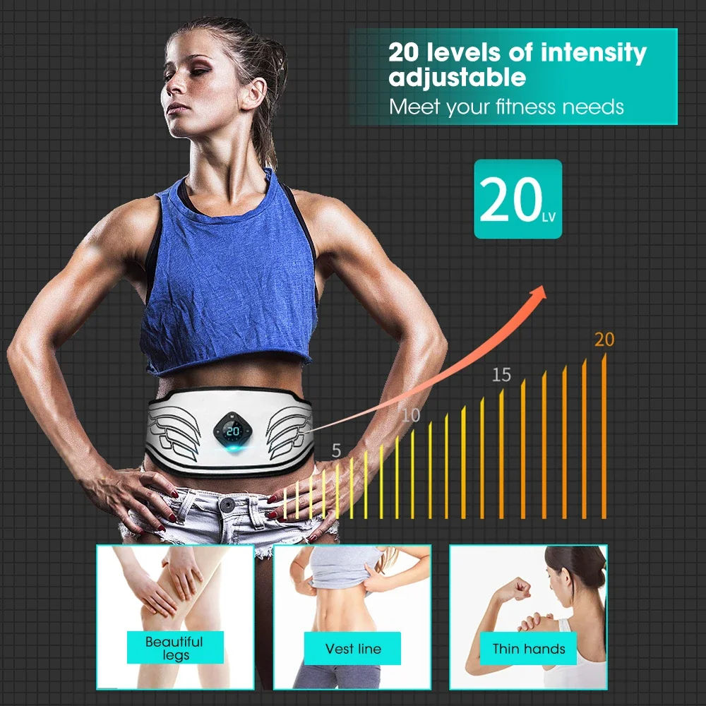 EMS Muscle Toner ABS Stimulator Ab Machine Abdominal Toning Belt USB Fitness Training Gear Loss Weight Equipment Home Office Gym