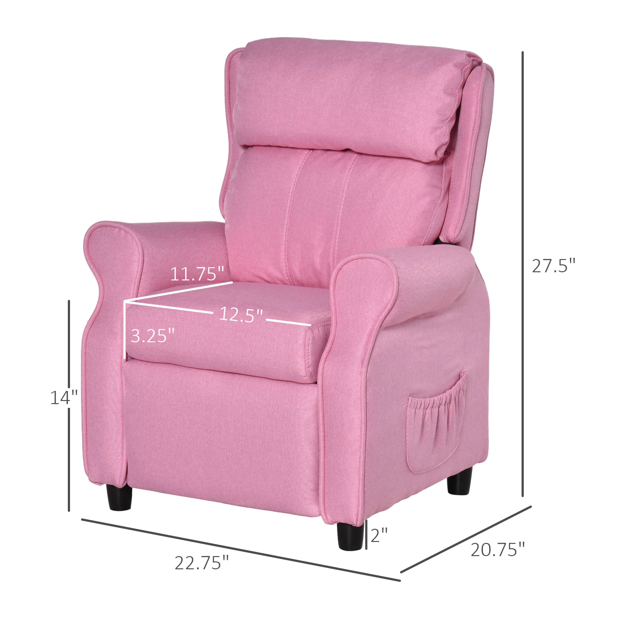 Kids Recliner Adjustable Armchair Sofa, Soft Sponge Cushion Accent Chair, Pink 3