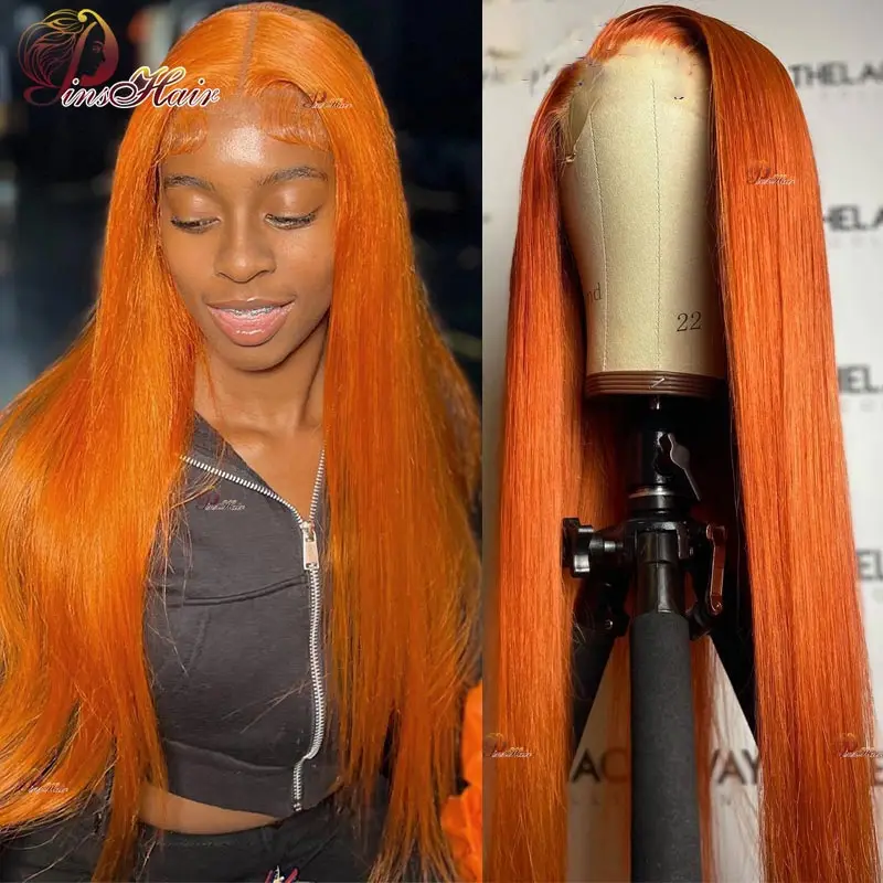 Ginger Brown Lace Front Human Hair Wigs Pre Plucked Orange Brown