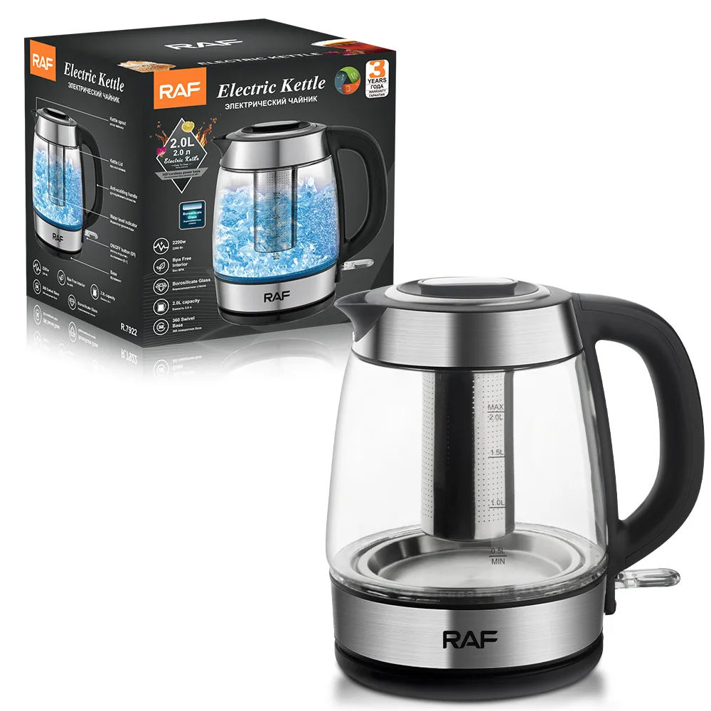 2200W2LGlassElectricKettlePortableStainlessSteelTeapotWaterBoiler220VFastHeating