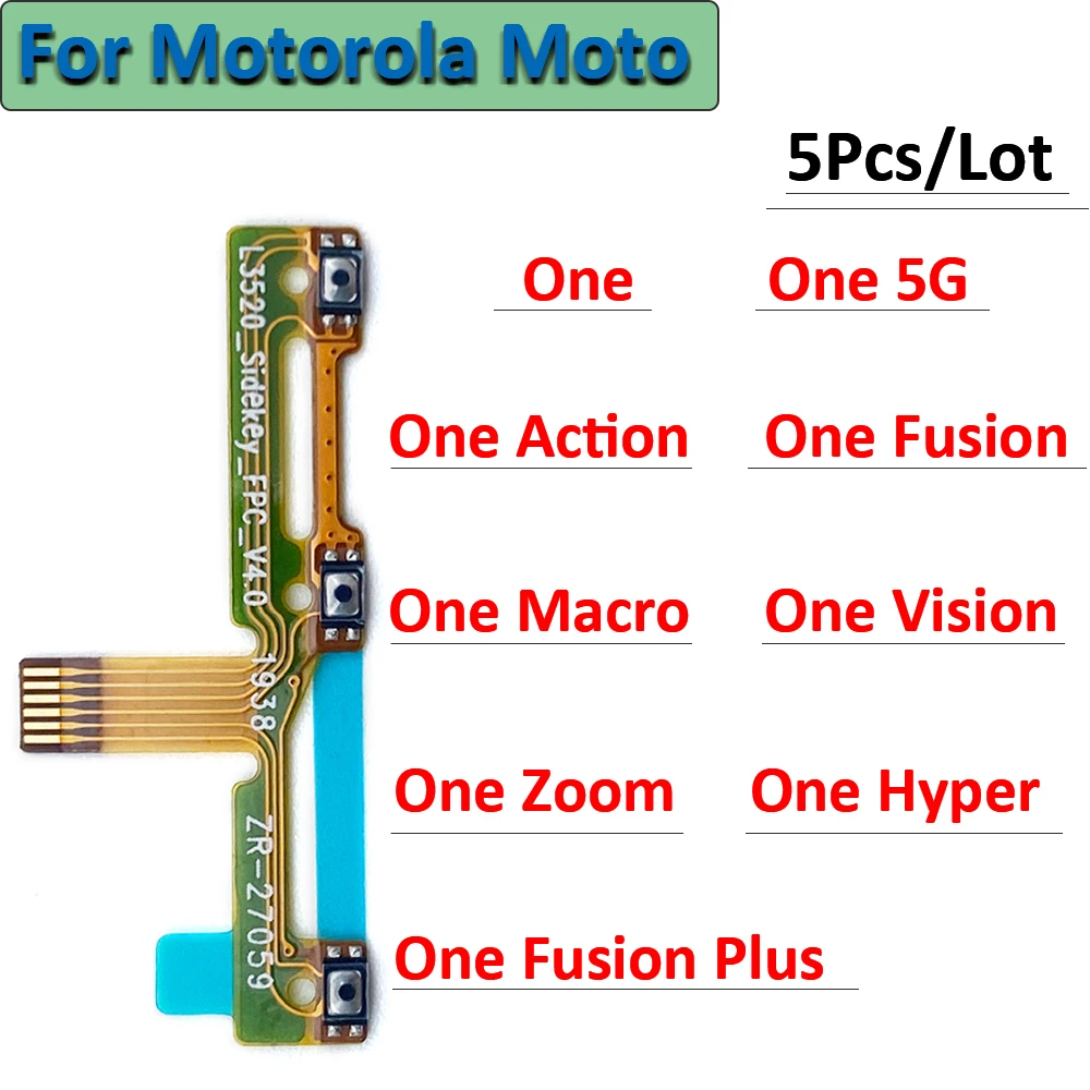 

5Pcs，For Moto One Fusion Plus Action Hyper Macro Vision Zoom / One 5G Power On Off Volume Side Button Key Flex Cable Replacement