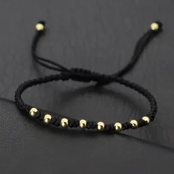 Elegant Black Handmade Braided Bracelet - Unisex Adjustable Charm Bracelet - Adjustable (Black 8 beads)