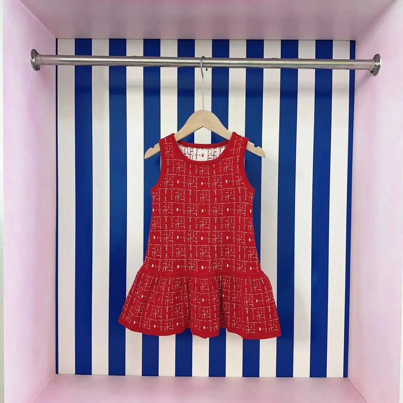 Cute Girls Dress Summer Kids Short sleeve Knitted Dress Vacation Outing Princess Birthday Party Skirt Children Clothes