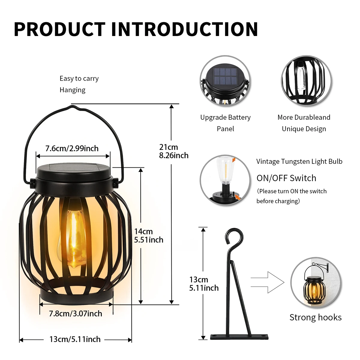 Lanterna Solare Da Esterno Appesa - Lampada Da Giardino In Metallo Con Effetto Vintage, Impermeabile IP44, Con Luci Edison - Foto 8