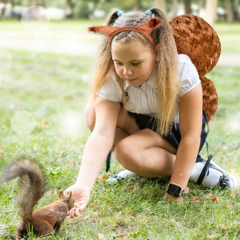 2pcs/set Squirrel Shape Ears Headwear Tail Animal Cosplay Props Accessories Boys and Girls Party Carnival Stage Show Dress Up