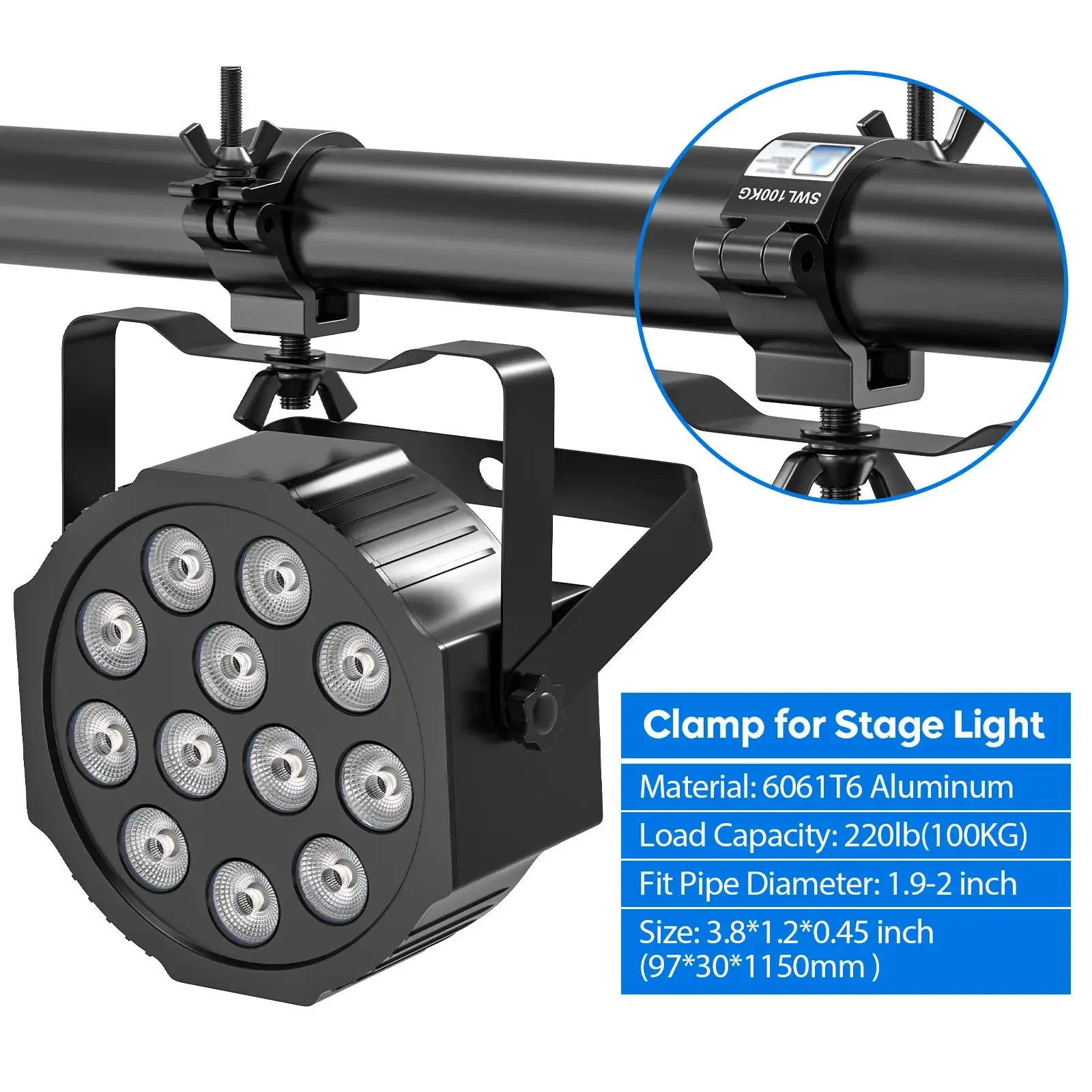 Truss Clamps 8Pcs Black Heavy Duty Stage Lighting Hooks for Hanging DJ Lighting Par Lights Spot Lights