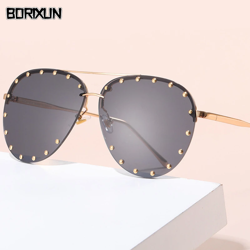 Designer Women’s Rimless Sunglasses Diamond Rhinestone Gradient_voghion.com