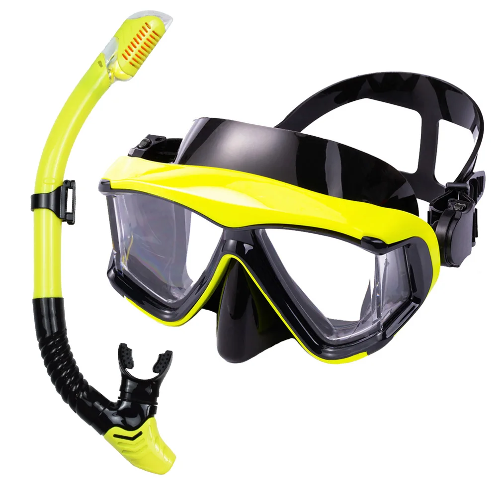 Schnorchelmasken-Set, Tauchen, Schwimmen, Trainingsbrille, beschlagfrei, auslaufsicher, 3-Fenster, Panorama, Weitsicht, HD, Trockenoberteil, Erwachsene, Jugendliche – Detail 14