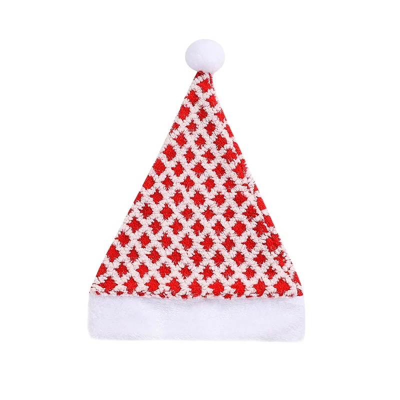 Knitted Grid Christmas Hat Santa Claus Xmas Adult Child Soft Beanie Santa Cap New Year Party Decoration ﻿