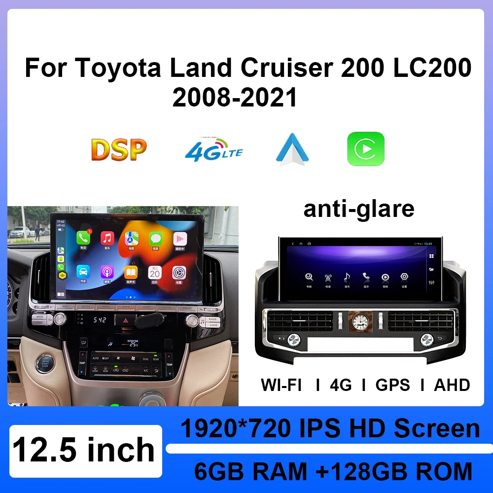 

Car Multimedia Player For Toyota Land Cruiser 200 LC200 2008-2021 12.5Carplay GPS Navigation Autoradio Stereo 4G WIFI Android 10