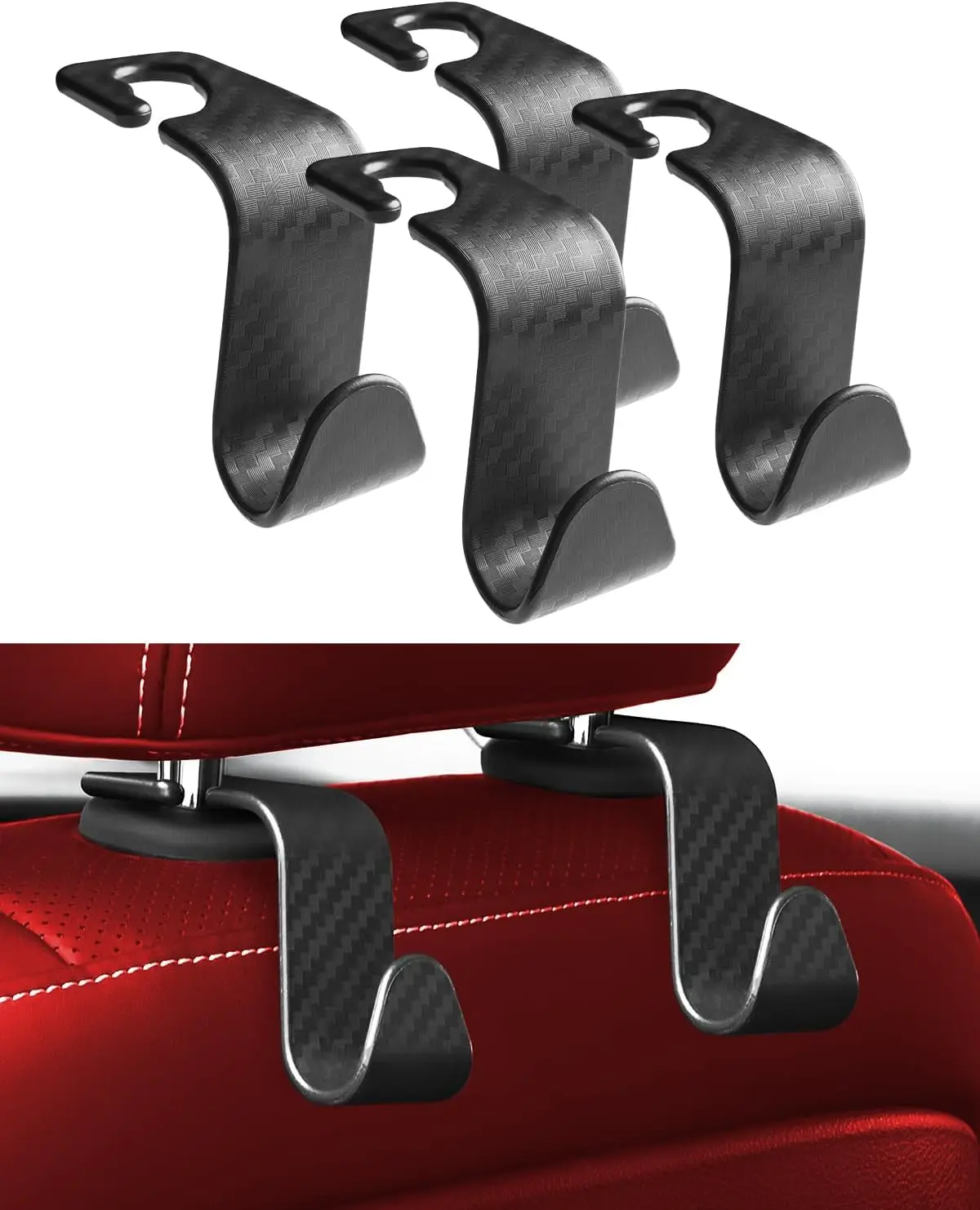 4Pcs Carbon Fibre Hook Car Seat Headrest Hook Auto Back Seat Organizer Hanger Handbag Clothes Bracket Car Interior Accessories
