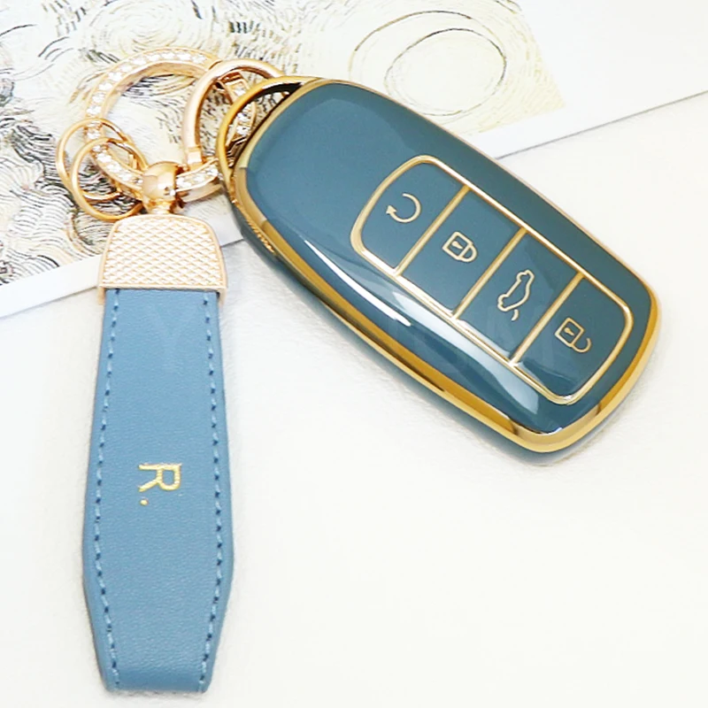 Premium Car Key Cover Case - 4 Button Design Keychain Holder