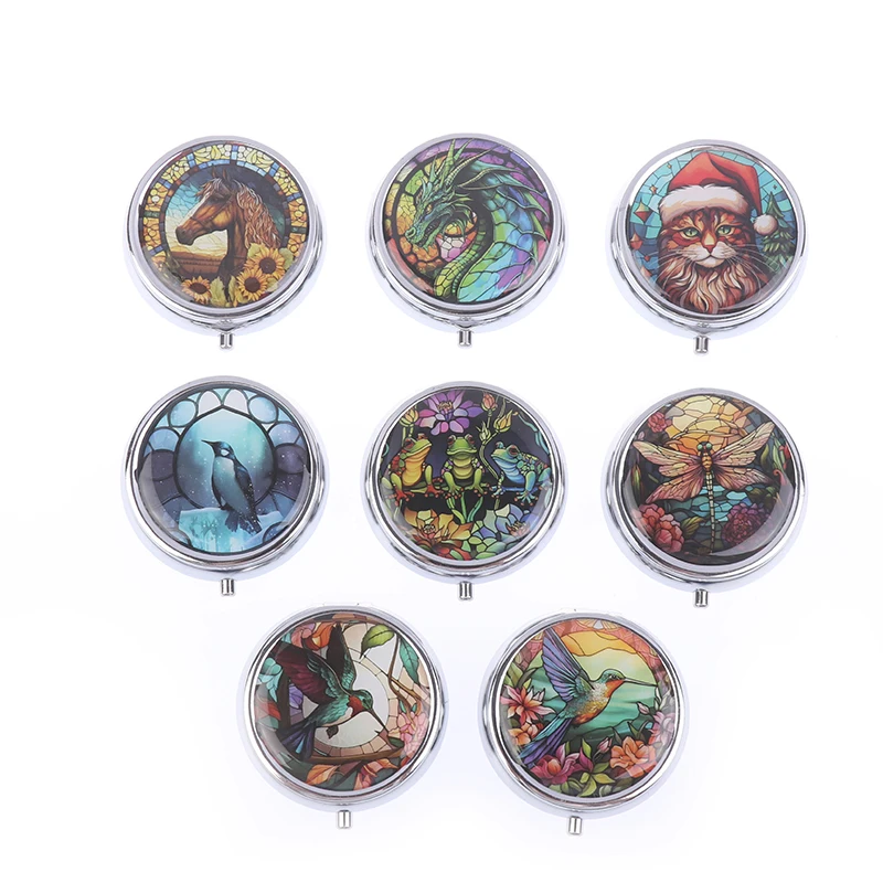 Leaf Dragonfly Round Pill Box 3 Compartment Mini Decorative Pocket Purse Portable Travel Medicine Tablet Vitamin Holder Orga 1pc storage box