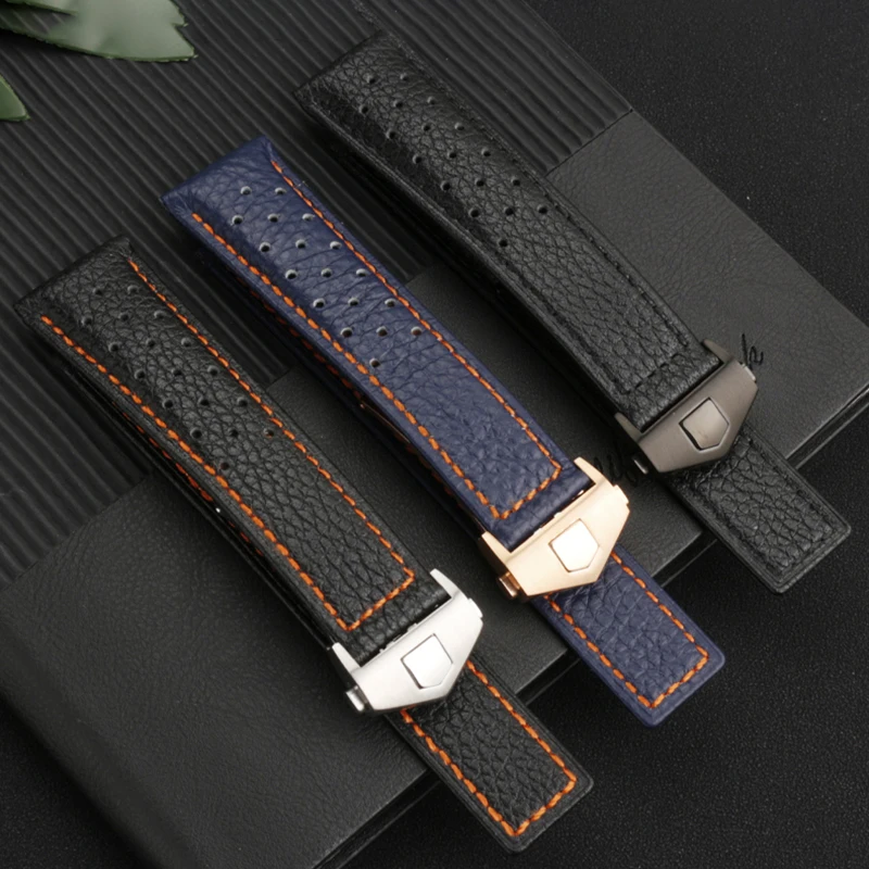 Uhrenarmband Leder Für TAG Heuer Carrera Monaco F1 Schwarz 19-20