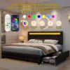 Queen Led Bed Frame with 4 Storage Drawers, with Smart Control RGBW LED Lights Headboard Footboard, Control DIY Color 4