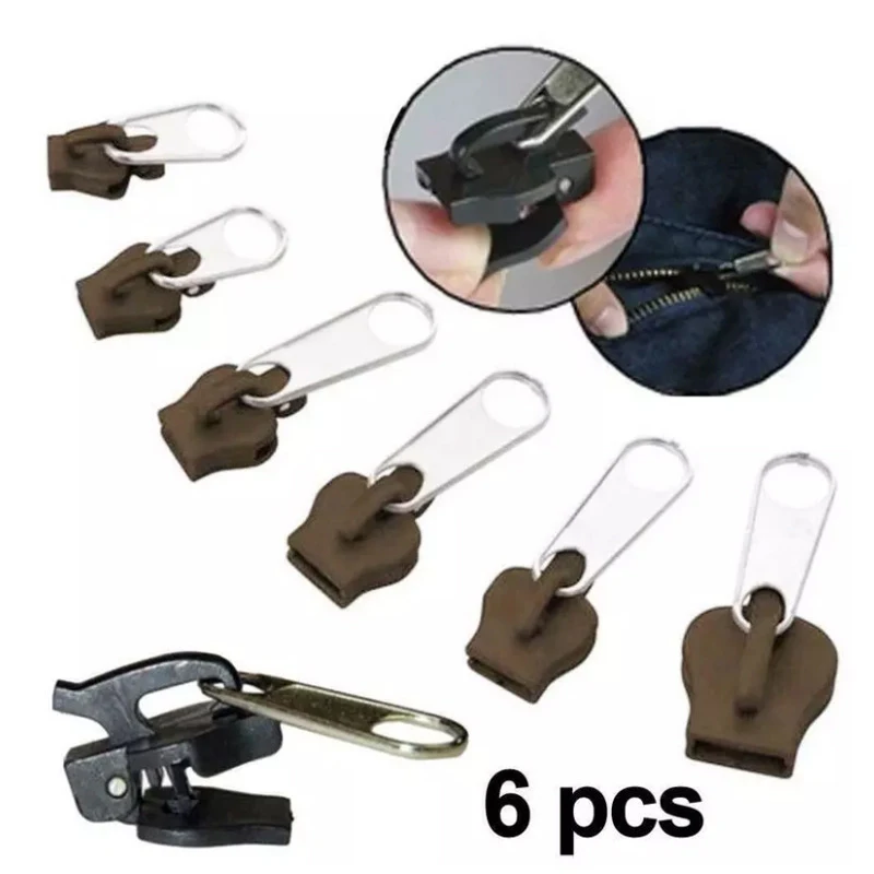 6pcs 지퍼 수리 키트 범용 인스턴트 지퍼 수리 교체 지퍼 슬라이딩 치아 3 가지 크기에 대한 지퍼 구조