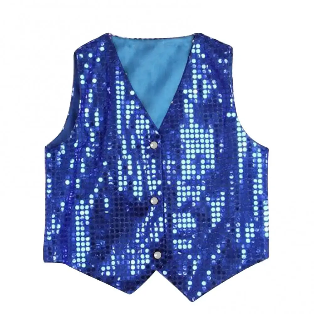 Children Shining Sequins Clothes Boys Students Christmas Stage Performance Costumes Kids Hip-hop Jazz Stage Dance Vest Waistcoat 5
