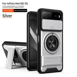 Armor Shockproof Phone Case with Sliding Camera Cap, Built - in Magnet Ring Kickstand, and Protective Design for Infinix Hot 60i 5G (SJZJ silver)