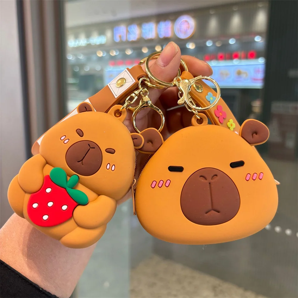 Mini Silicone Capybara Coin Purse Keychain Cartoon Cute Wallet Student Card Bag Car Bag Pendant Keyring For Children'S Gifts
